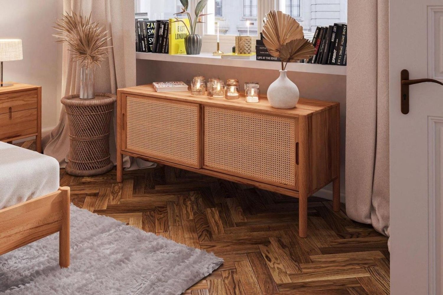 Kommode Schrank SAGA Buche massiv 142x64x46 cm Bild 1