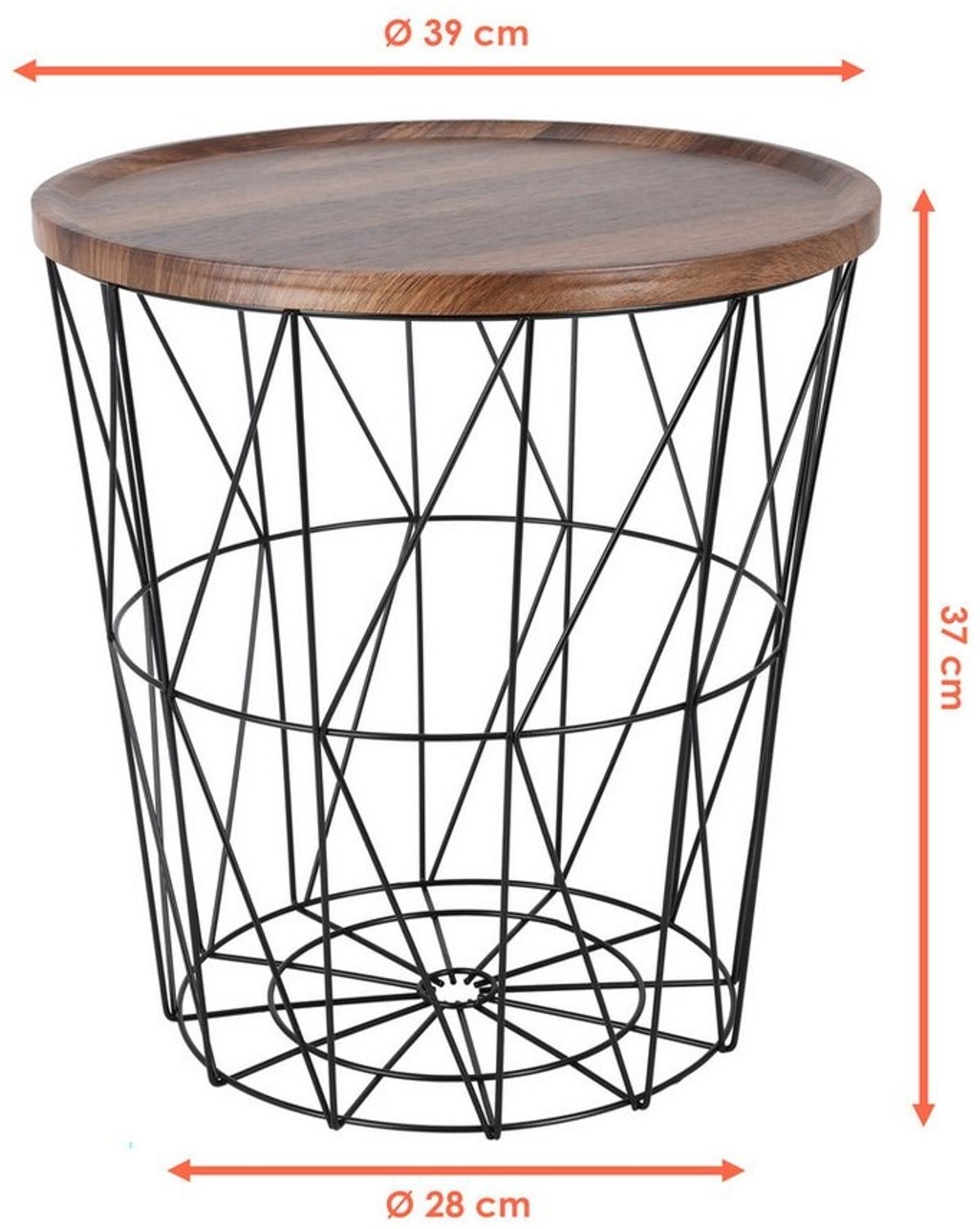 Design Beistelltisch - Metall Korb mit Holz Deckel - dekorativer Sofatisch inkl. Korbablage Bild 1