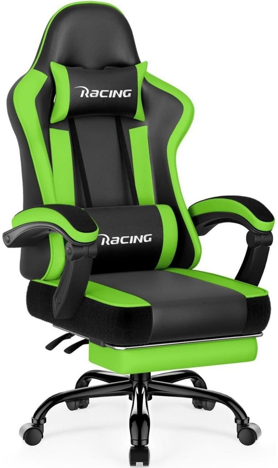 Ergonomischer Gaming Stuhl mit verstellbaren Kissen, Fußstütze - Grün Bild 1