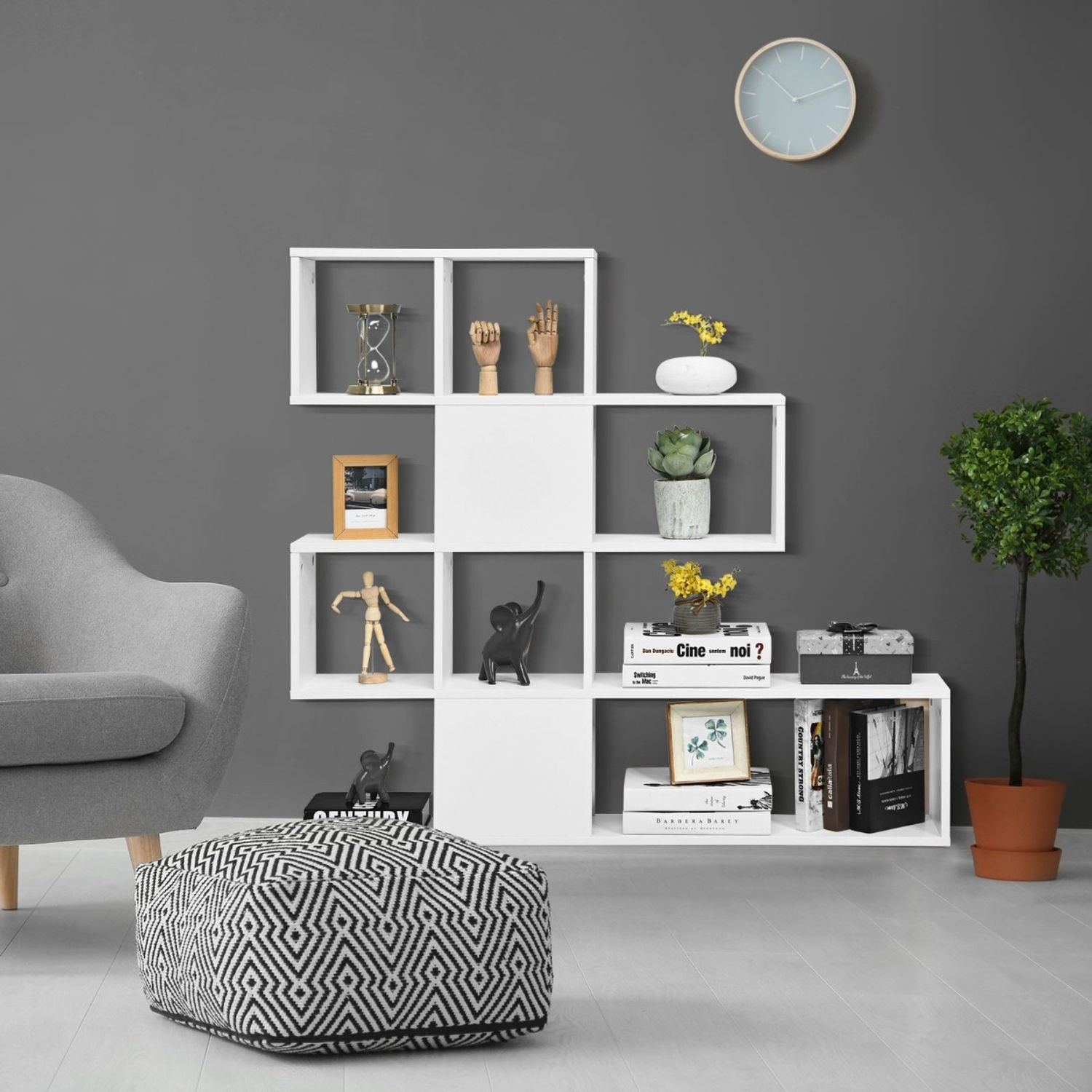 Moderner 5-stöckiger Raumteiler im Leiterstil aus Holz für Bücher 120 x 19,5 x 109 cm Weiß Bild 1