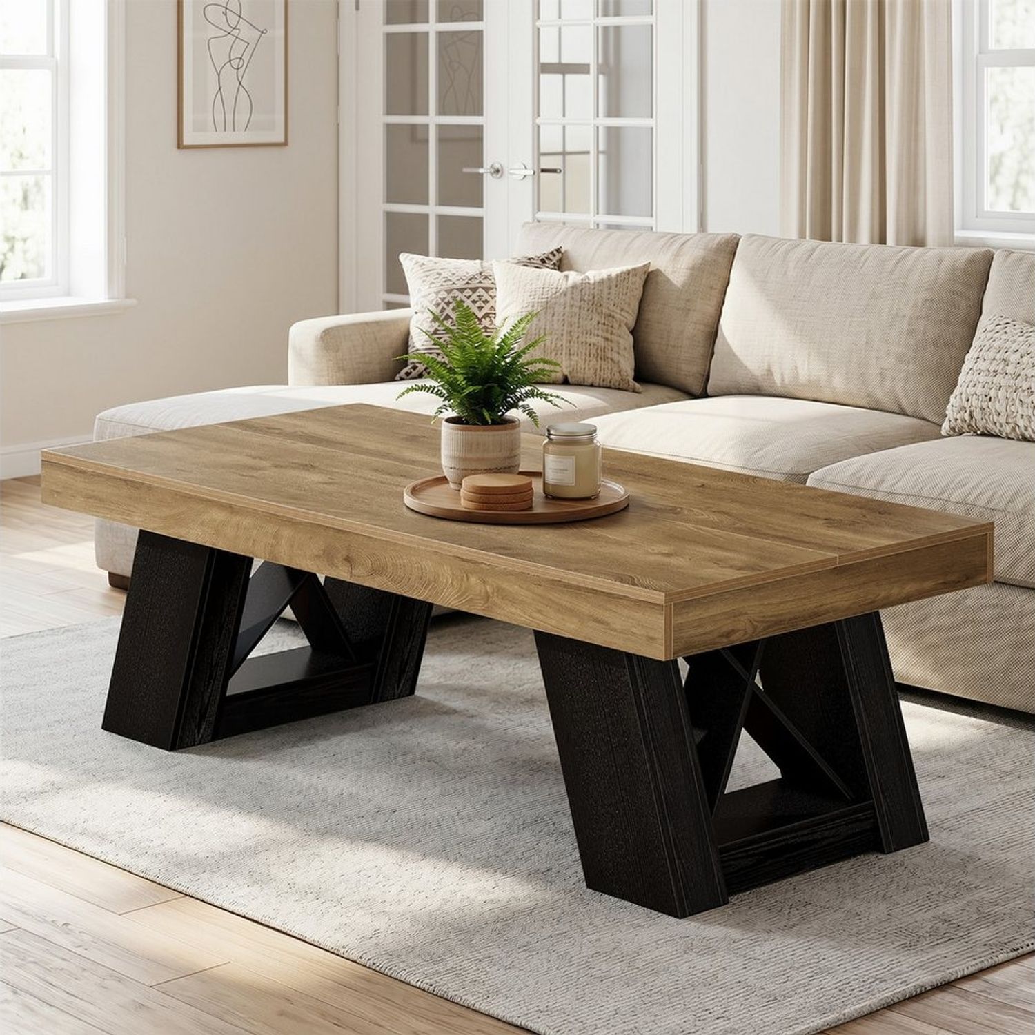Tribesigns Couchtisch Großer Couchtisch 140 cm, Wohnzimmertisch Holz mit verstärkten X-Bein Bild 1