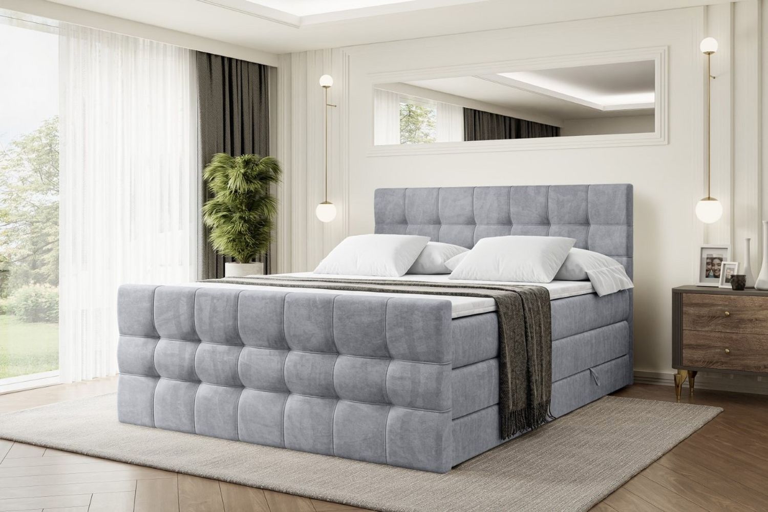ALTDECOR Boxspringbett BERO-Z KING (mit Matratze und Lattenrost Topper Polsterbett mit Bettkasten Boxbett), H4 Multipocket, H3 Bonellfederung, Doppelbett Springboxbett Bild 1