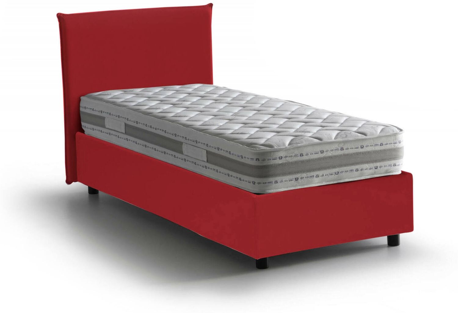 Dmora Boudicca-Einzelbett, Bettkasten mit Stoffbezug, 100 % Made in Italy, Öffnung vorne, inklusive Matratze 80 x 200 cm, Rot Bild 1