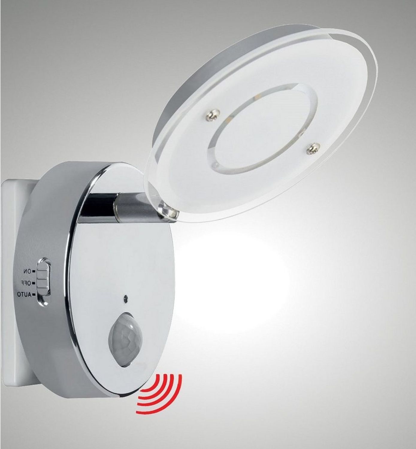 TRANGO LED Nachtlicht, Bewegungsmelder, 2636-018 LED Sensor Nachtlicht *NITE* in Chrom mit Automatikfunktion direkt 230V mit Bewegungssensor I Sicherheitslicht I Steckdose Lampe, Steckdose Lampe I Wandlampe I Orientierungslicht I Kinder Nachtlampe Bild 1