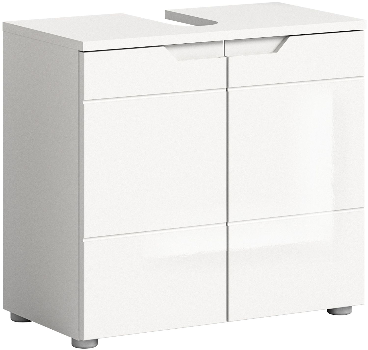 xonox. home Bad Solero X7WA9705 Waschbeckenunterschrank Badunterschrank Badezimmerschrank in Weiß Nachbildung und weiß Hochglanz tiefzieh, ca. B/H/T: 63 x 59 x 34 cm Bild 1