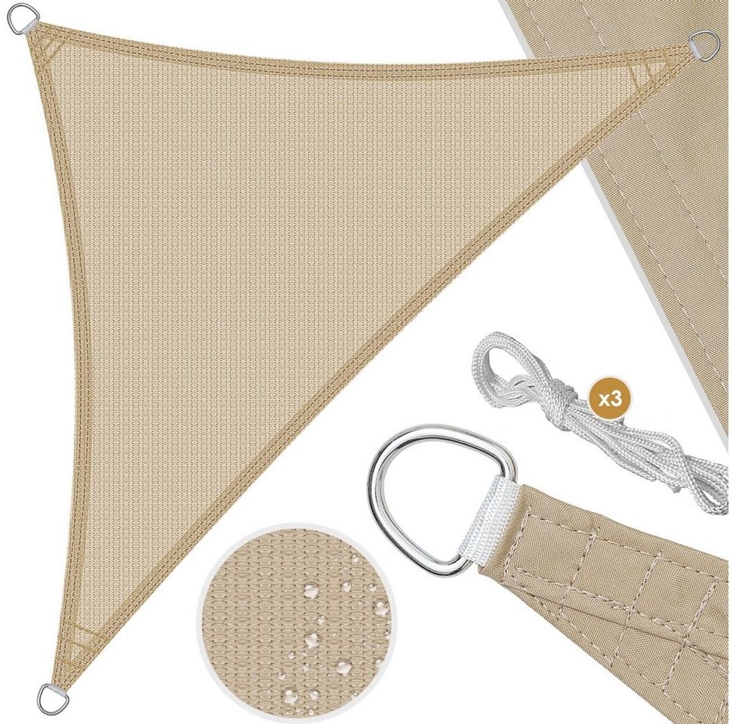 KESSER® Sonnensegel Sonnenschutz Windschutz | HDPE Gewebe | wasserabweisend & windabweisend | Dreieck | 5-Fach quer vernäht robust & stabil Schattenspender Garten Balkon Terrasse Dreieck, Creme, 5x5x5m Bild 1
