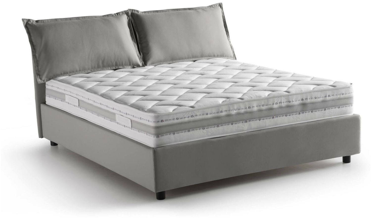 Dmora Doppelbett Amy, Bettkasten mit Stoffbezug, 100 % Made in Italy, Öffnung vorne, inklusive Matratze 160 x 200 cm, Grau Bild 1