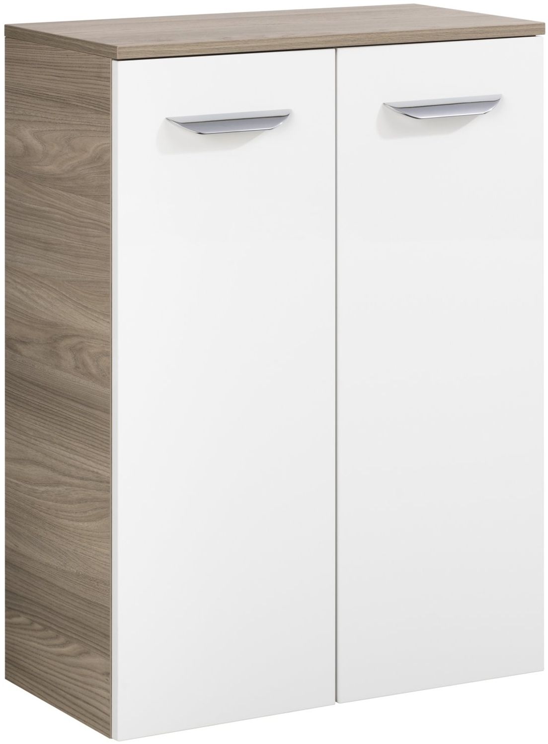 FACKELMANN LUXOR Doppel Midischrank 60 cm breit, Weiß/Braun hell + Wäschekorb Bild 1