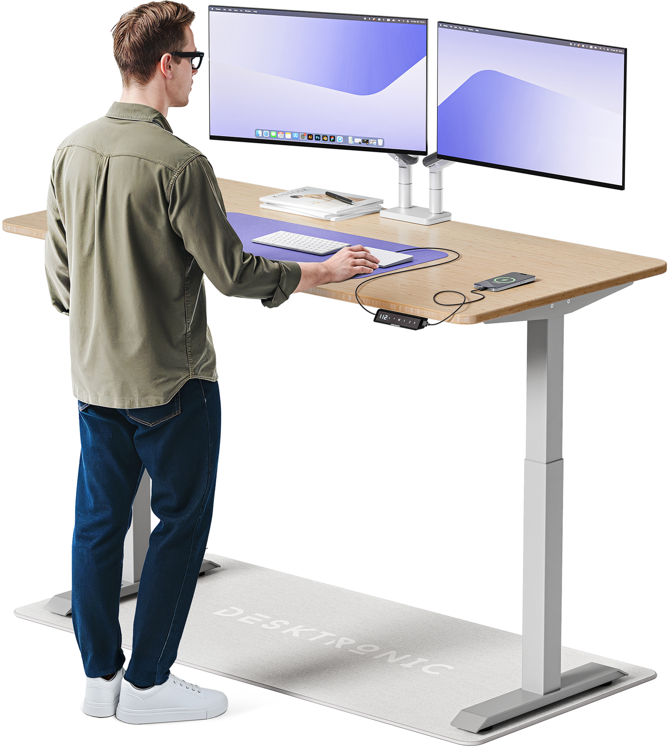 Desktronic HomeOne Elektrisch höhenverstellbarer Schreibtisch 160x80 cm Bambus/Grau mit Memory-Funktion, Anti-Kollisions Technologie, USB-A und USB-C-Ladeanschlüssen Bild 1
