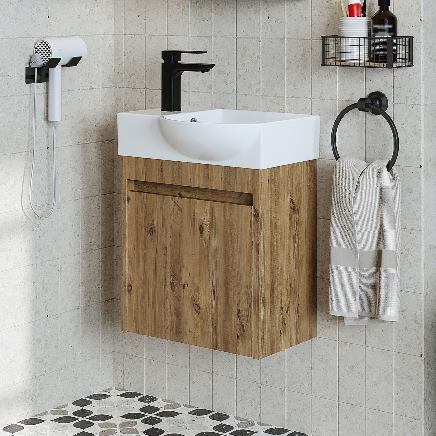 Roomart LEO Badmöbel Set– 2-teiliges Badezimmermöbel Set - Waschbecken mit Unterschrank - H 45 x B 24.5 x T 46.5 cm • Eiche Bild 1