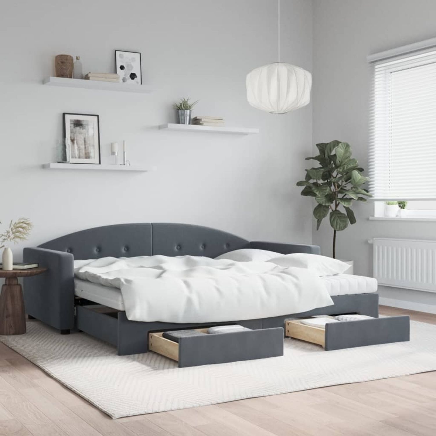 vidaXL Tagesbett Ausziehbar mit Schubladen Dunkelgrau 90x190 cm Samt 3197387 Bild 1