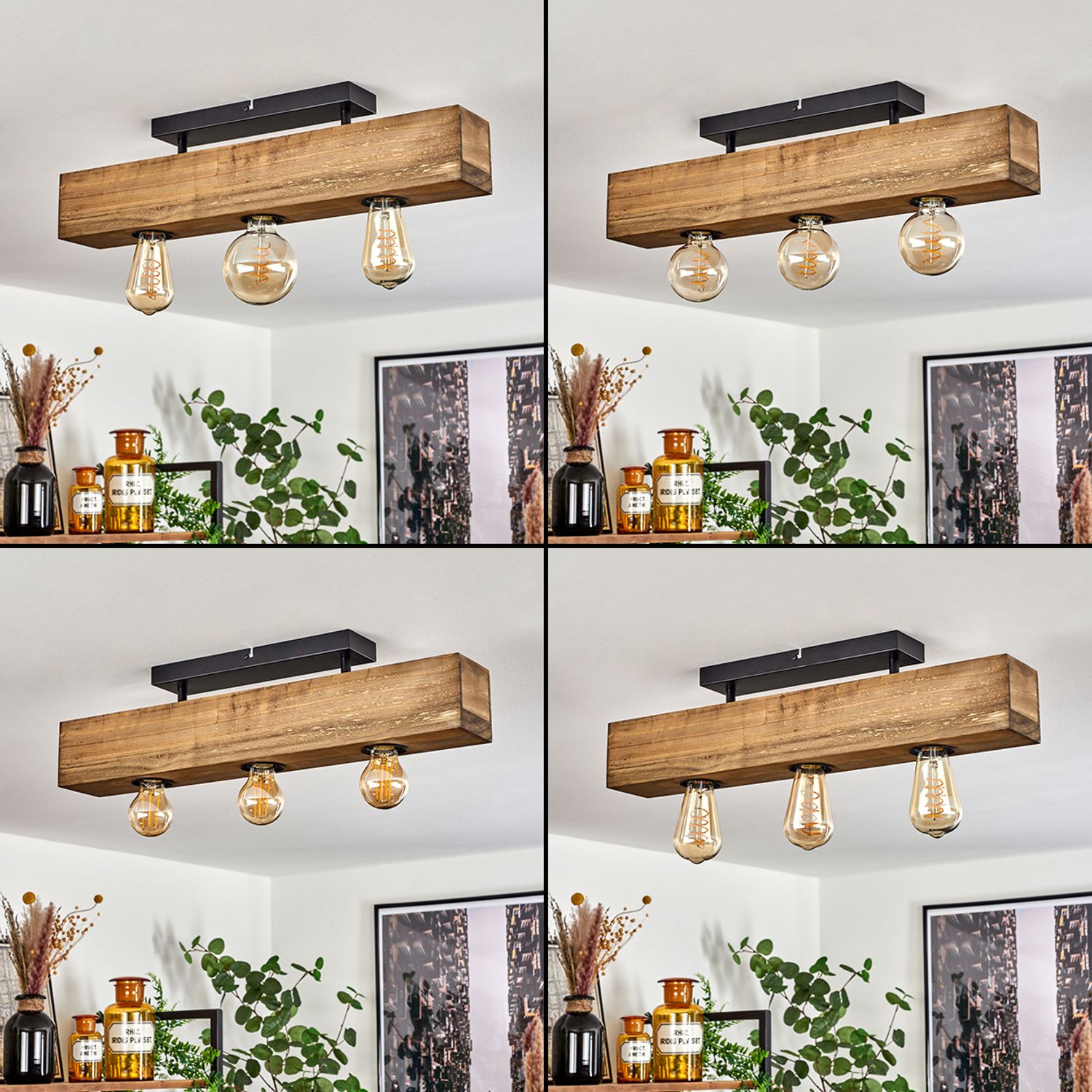 hofstein Deckenleuchte »Crova« längliche Deckenlampe aus Metall/Holz in Schwarz/Dunkelbraun, ohne Leuchtmittel, moderne Leuchte mit Holzbalken, 3xE27 Bild 1