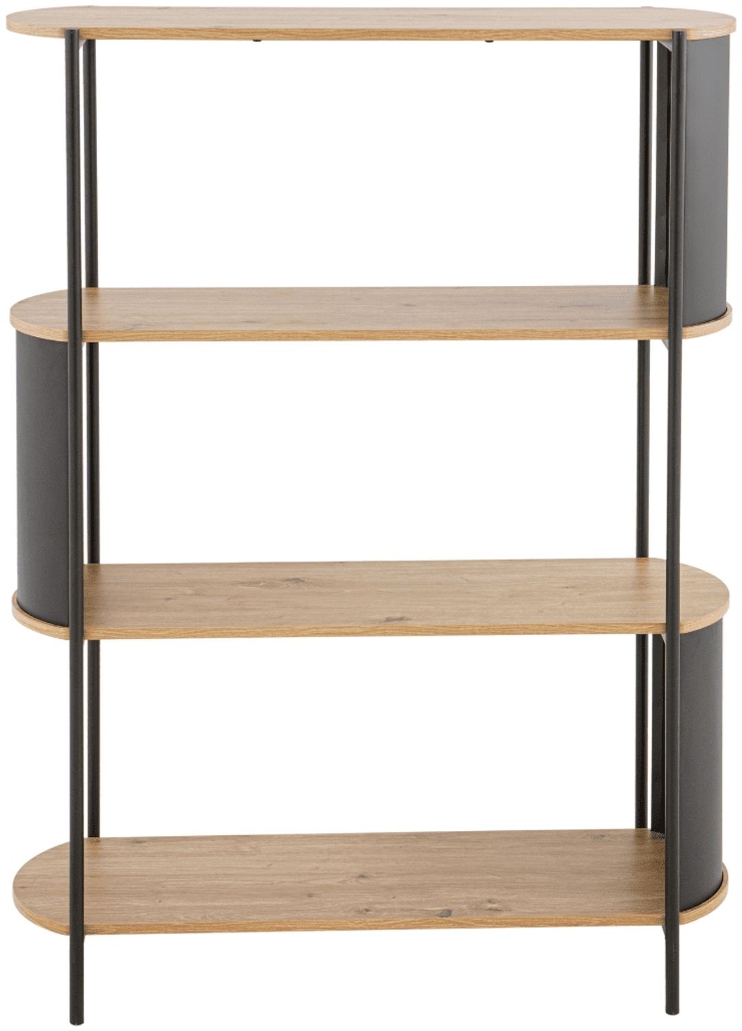 Calicosy Regal mit 4 Ebenen in Holzoptik und schwarzen Metallseiten H133,5 cm - EKLO - Helles Holz Bild 1