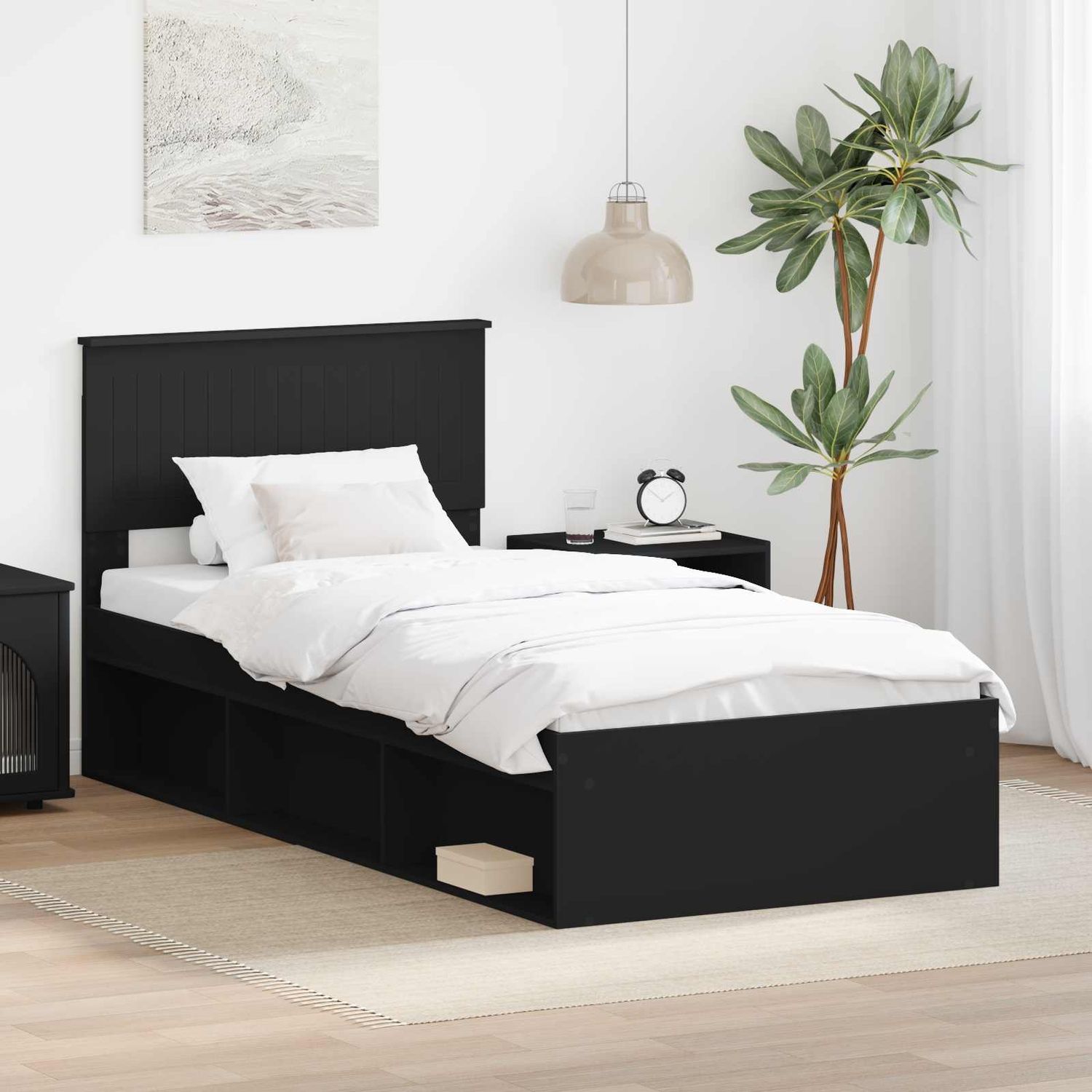 vidaXL Bettrahmen Schwarz 90 x 200 cm Massives Kiefernholz 3410646 Bild 1