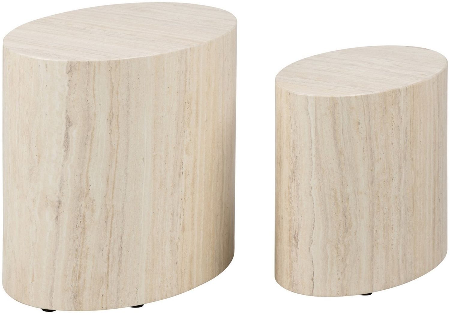 C Design Furniture Rico Couchtisch in Beige Travertine Optik 2er Set, Platzsparende Ovale Beistelltische fürs Wohnzimmer, Moderne Satztische, B: 48 x H: 40 x T: 33 cm und B: 40 x H: 33x T: 24,5 cm Bild 1
