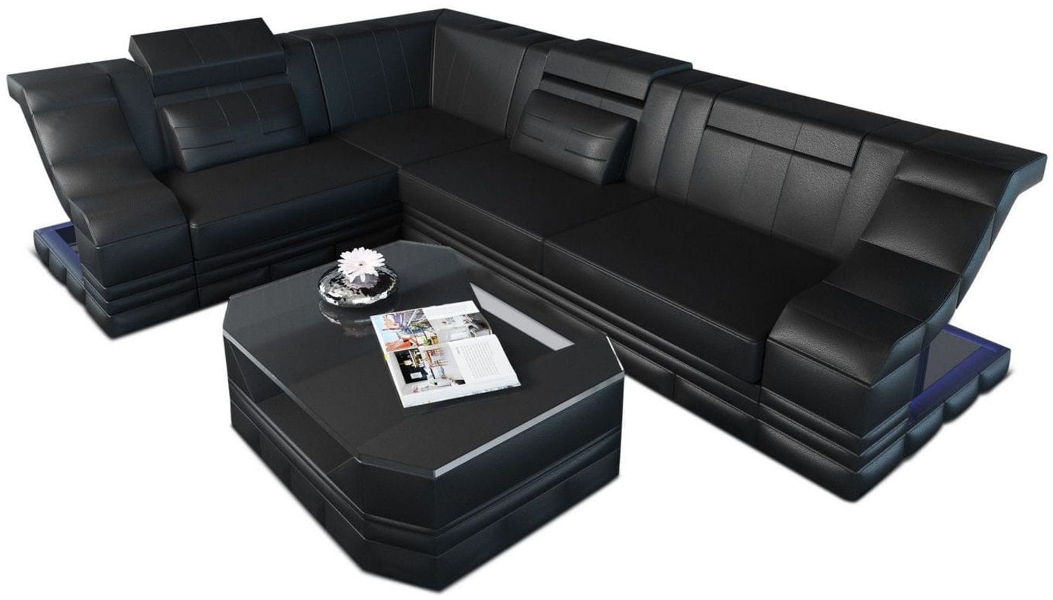 Couch Bianchi L Form in Leder - Echtleder - schwarz - Links Bild 1