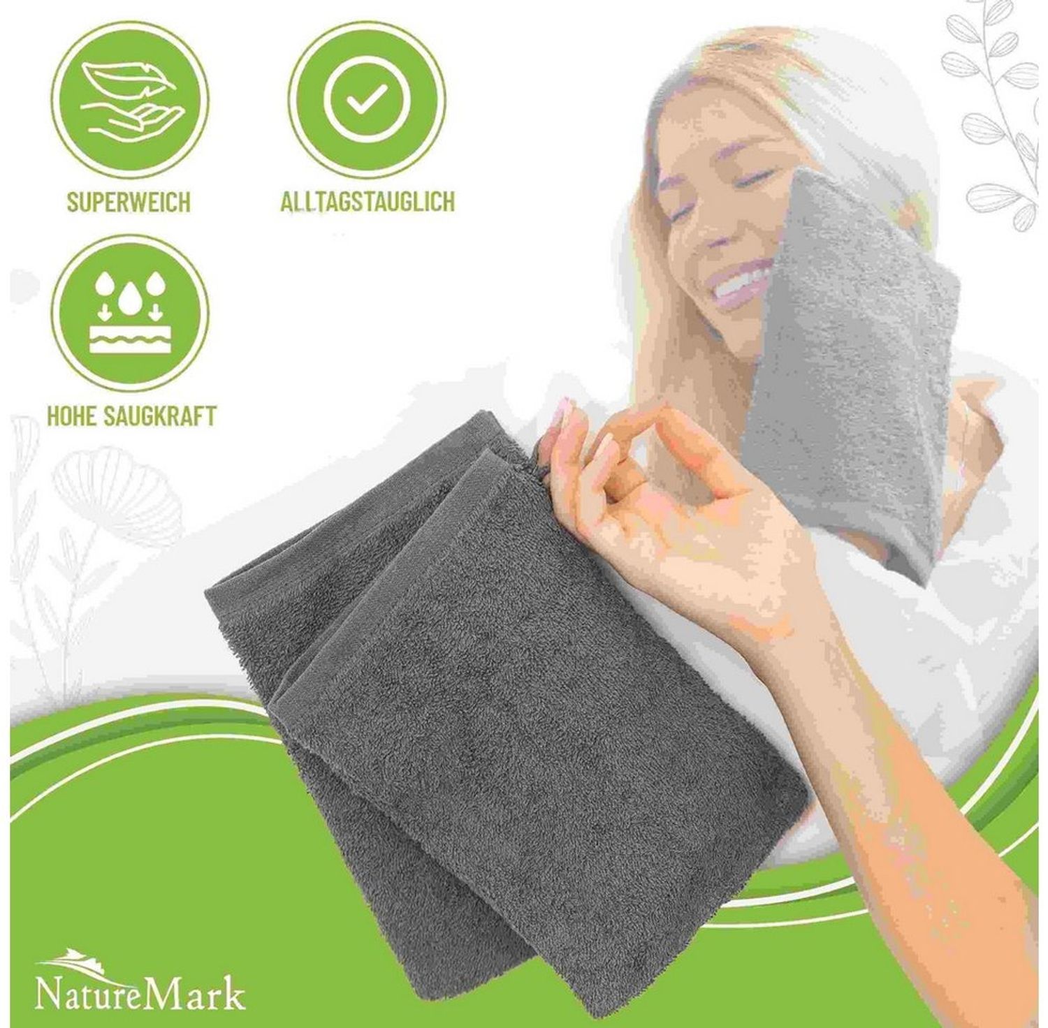 NatureMark Waschhandschuh 10er-Set Frottier Waschhandschuhe, 100% Baumwolle (10-St), Premium Frottier Waschhandschuhe, 15x21cm, Anthrazit grau Bild 1