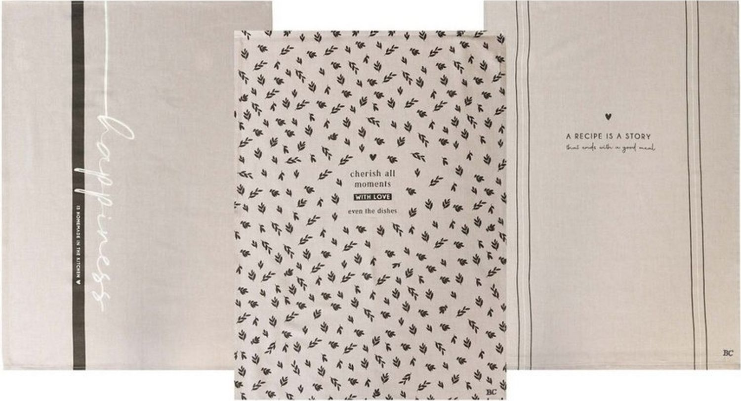 Bastion Collections Geschirrtuch White Kitchen Love, Höhe: cm, Farbe: Beige, Motiv: Happiness Bild 1