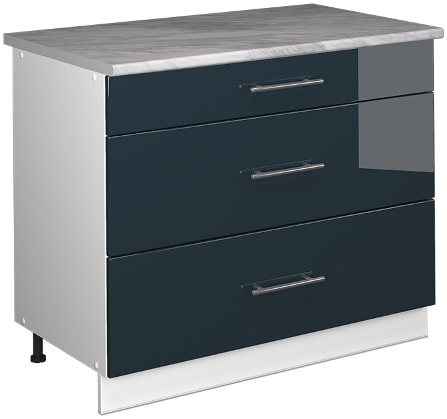 Küchenunterschrank Fame-Line Dunkelblau Hochglanz/Weiß 100 cm, AP Marmor Vicco Bild 1