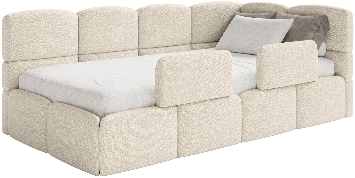 Selsey 'Cloudy' Jugendbett rechts, Matratze & Rausfallschutz, Bouclé Hellbeige, 90x200 cm Bild 1