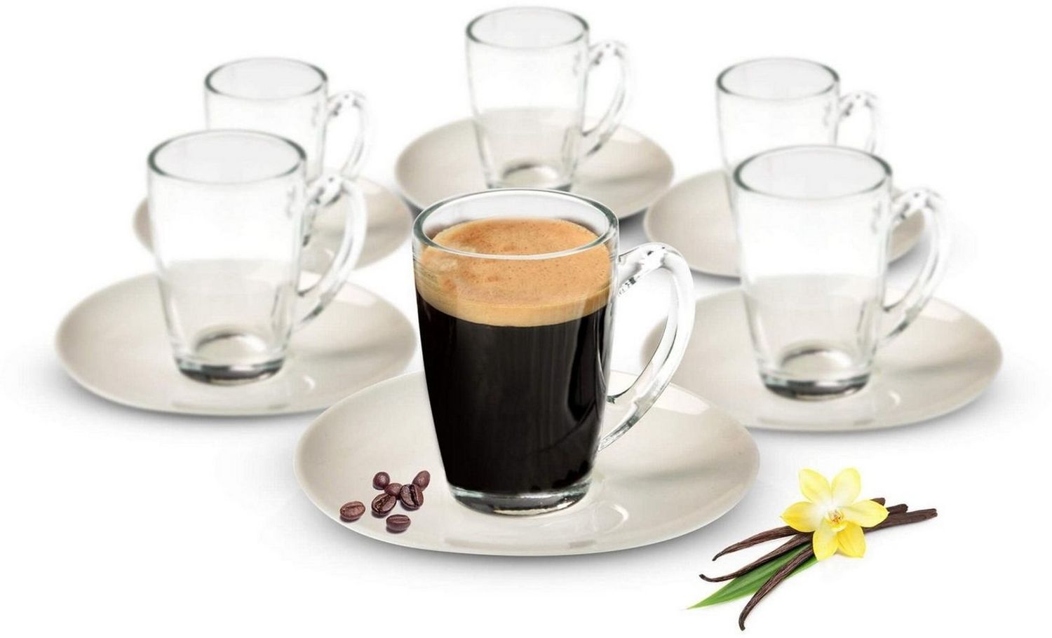 12tlg Espressotassen mit Porzellan Teller Kaffeegläser Mokkatassen Bild 1