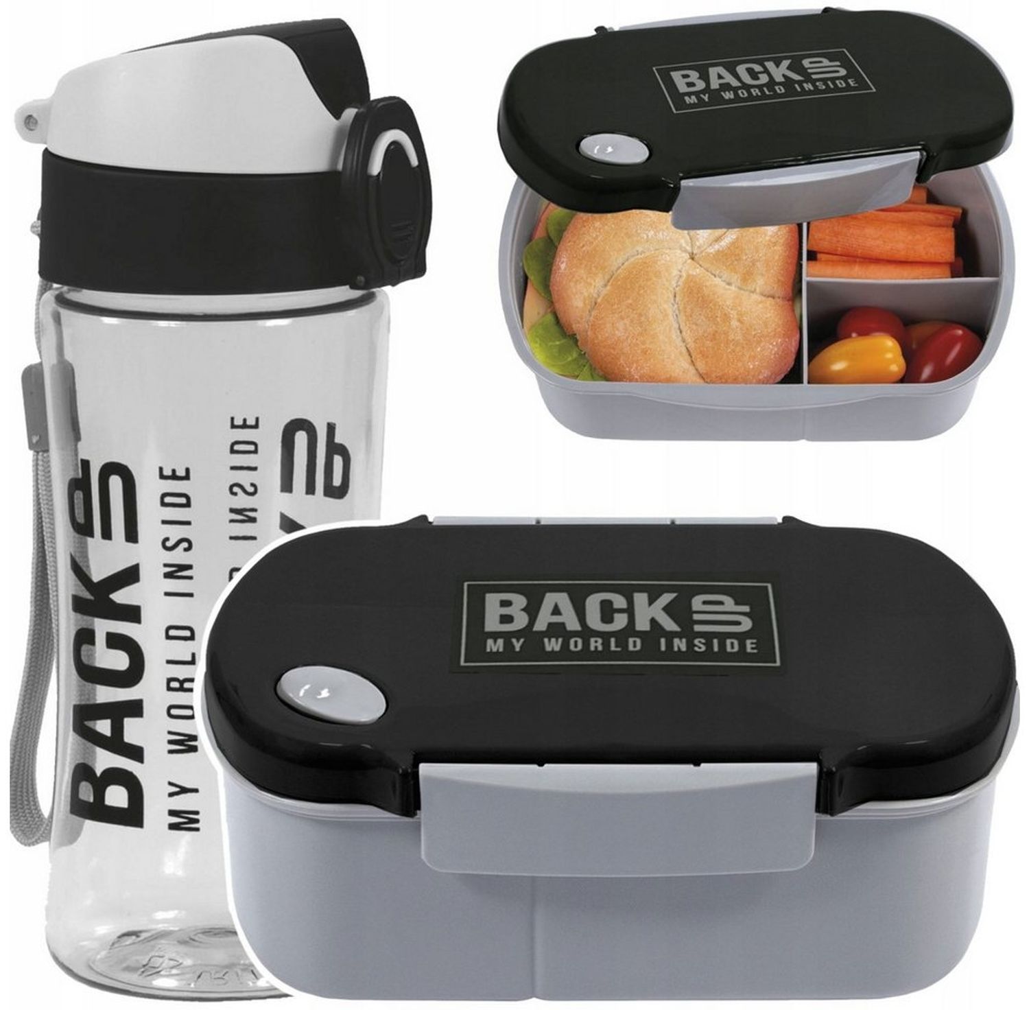 Festivalartikel Lunchbox Frühstücksset Trinkflasche aus TRITAN + Lunchbox BackUP Bild 1