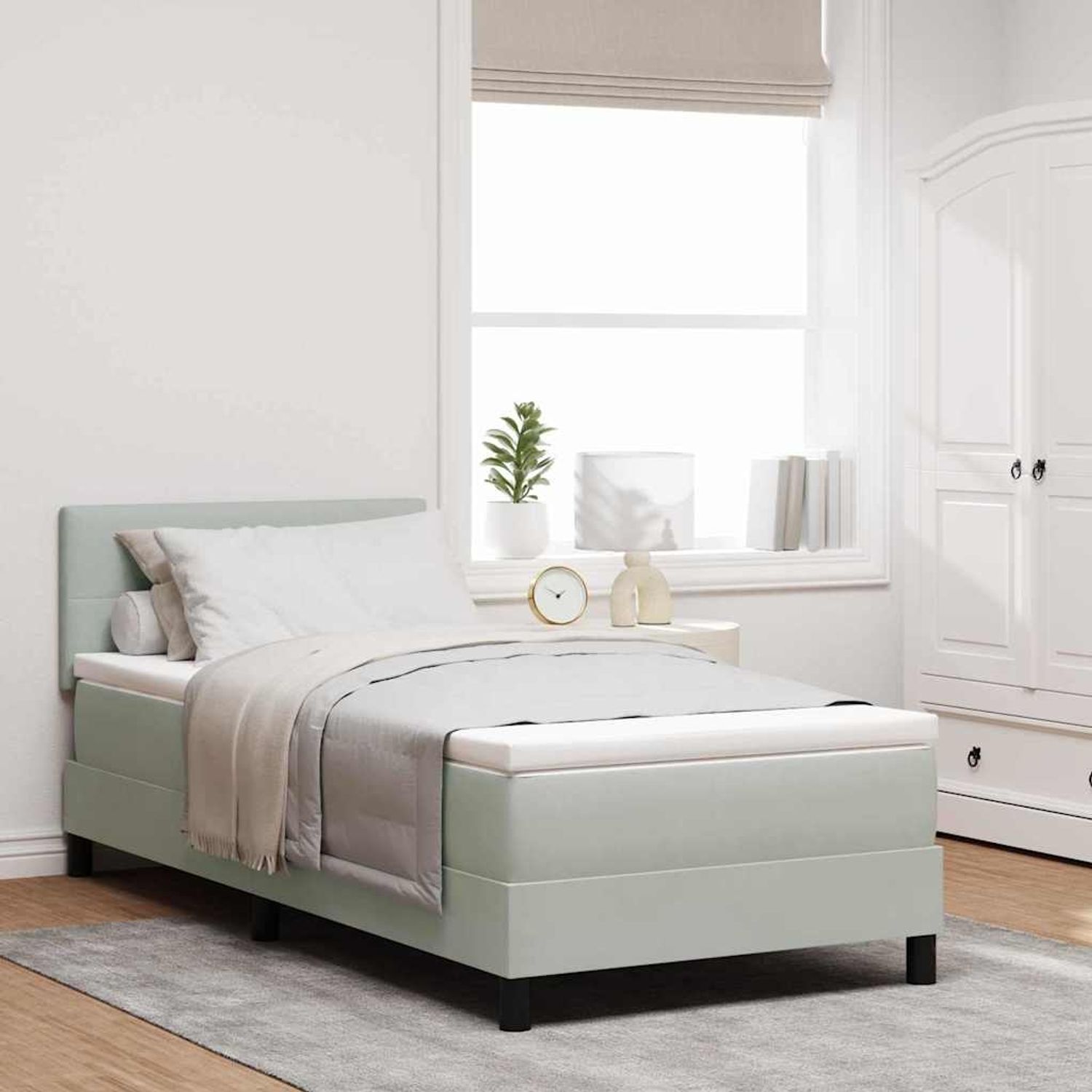 vidaXL Boxspringbett mit Matratze Hellgrau 90 x 200 cm Samt 3339146 Bild 1