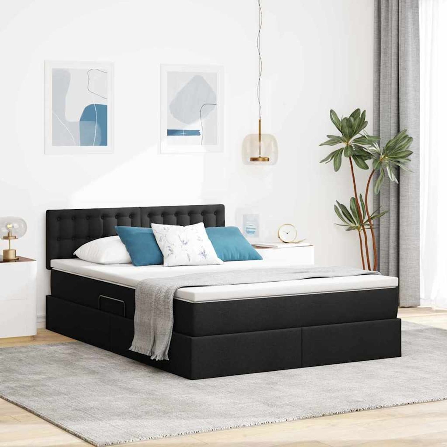 vidaXL LED-Speicherbett mit Matratze Schwarz 140 x 190 cm Stoff 3371270 Bild 1