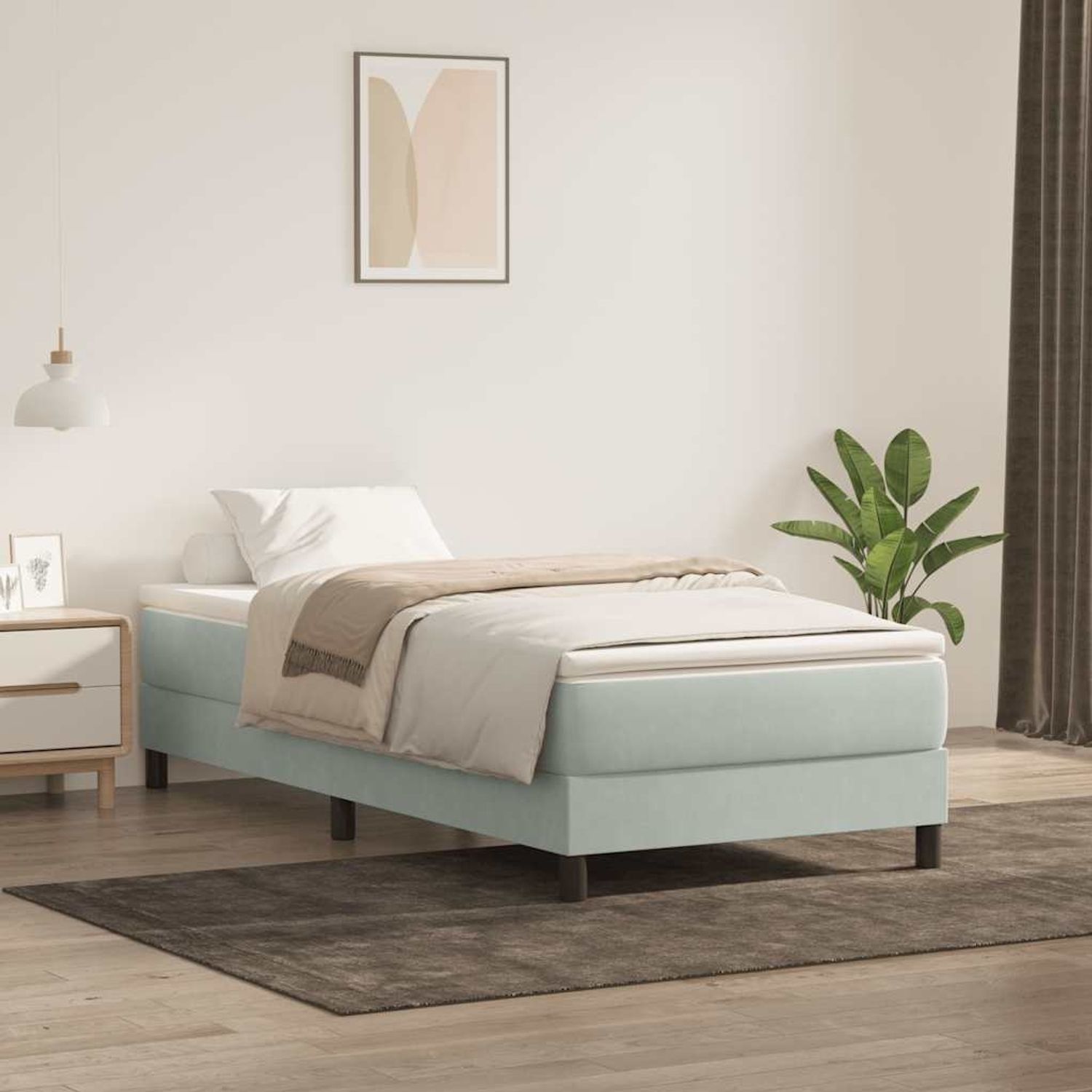 vidaXL Boxspringbett mit Matratze Hellgrau 90x210 cm Samt 3315903 Bild 1
