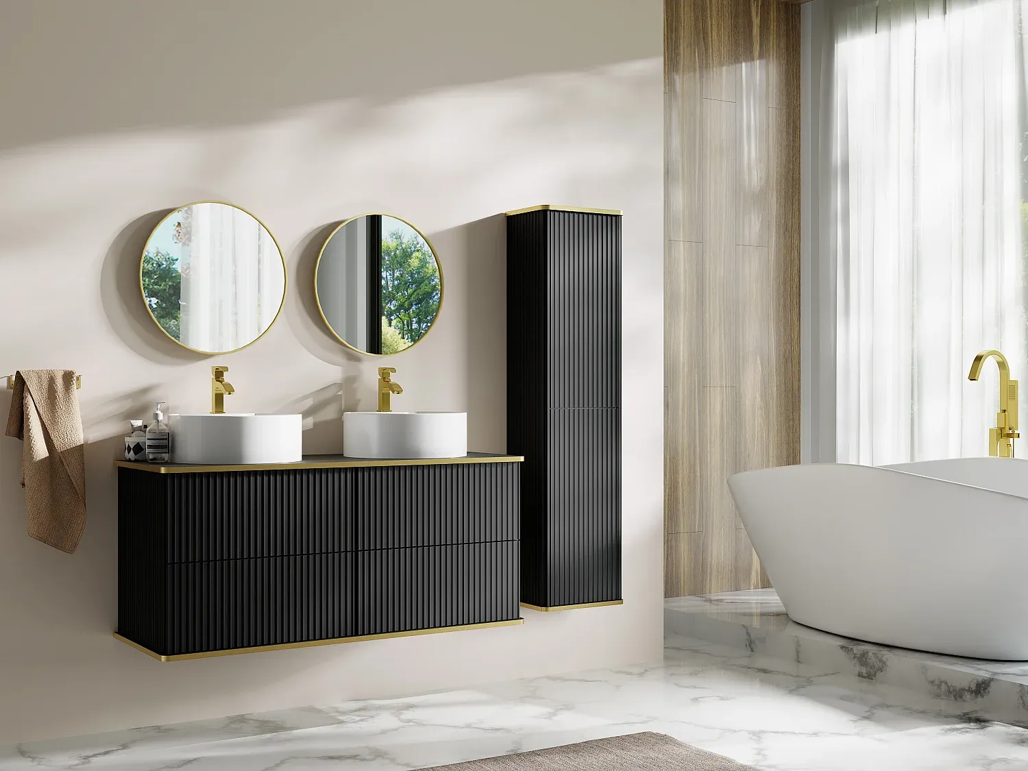 Vente-unique - KELIZA Bathroom furniture set Holz, Platte Schwarz - B 47 cm x H 54 cm x L 120 cm Bild 1