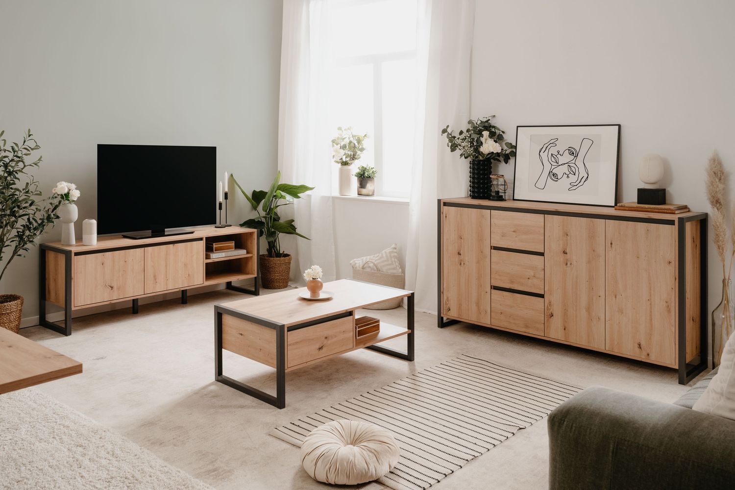 Wohnzimmer-Set >Arvada< (3 teilig) in Artisan Eiche / Anthrazit aus MDF Bild 1