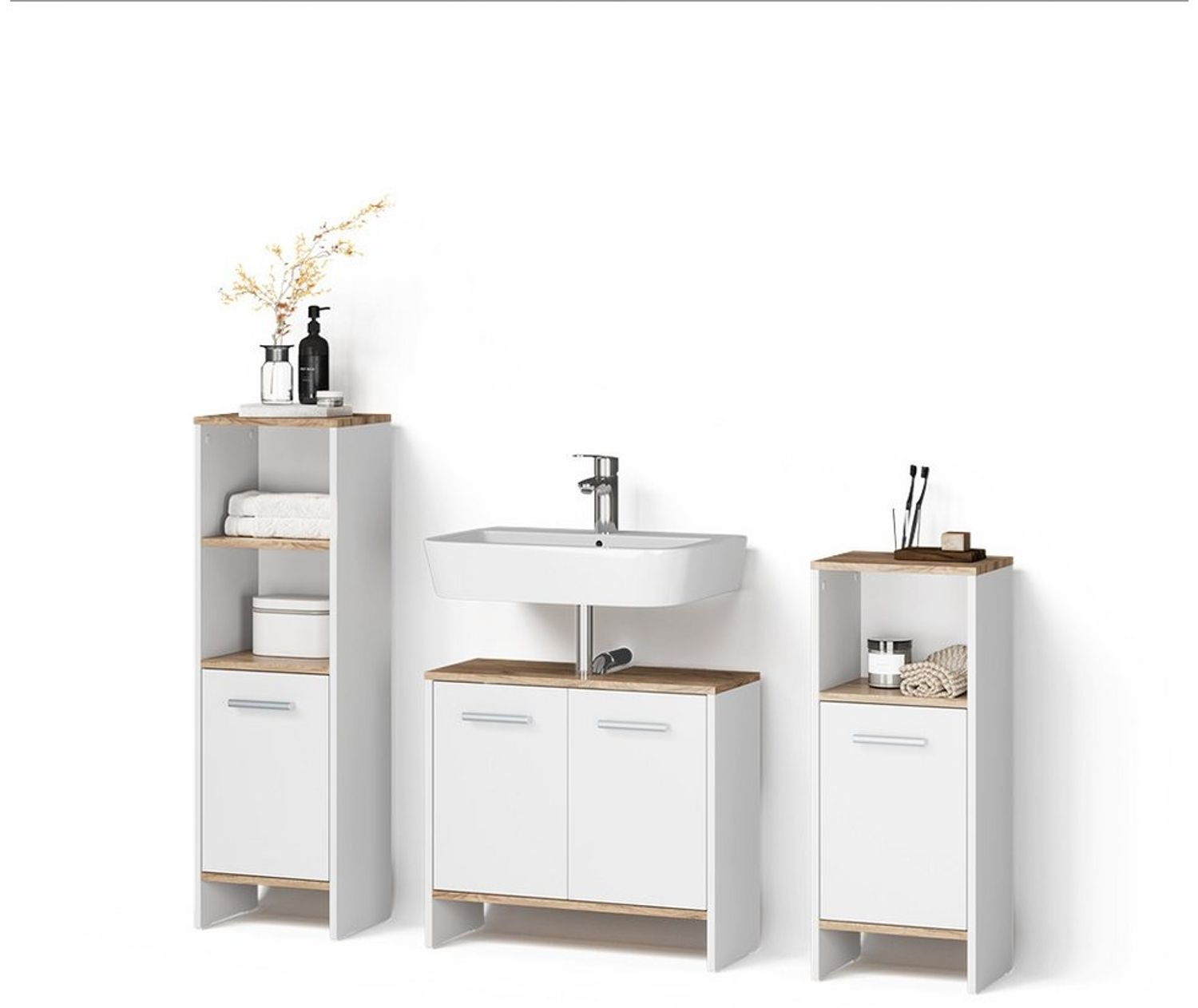 Livinity® Badmöbel-Set Amalfi, Weiß/Goldkraft Eiche/Goldkraft Eiche, 3-teilig, (3-St) Bild 1