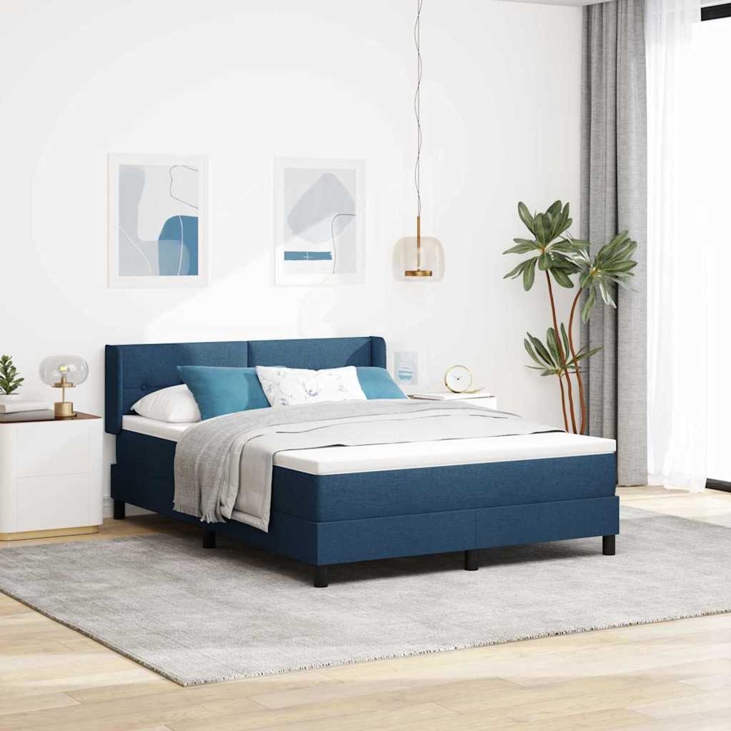 vidaXL Boxspringbett mit Kopfteil Blau 200 x 140 cm Stoff 3341110 Bild 1