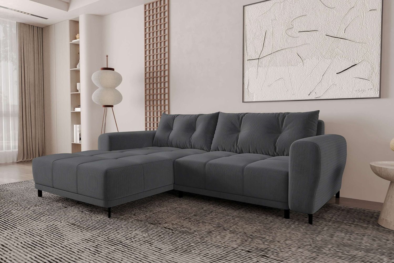 99rooms Massimo Ecksofa Cordstoff POSO Graphit mit Schlaffunktion Links Bild 1