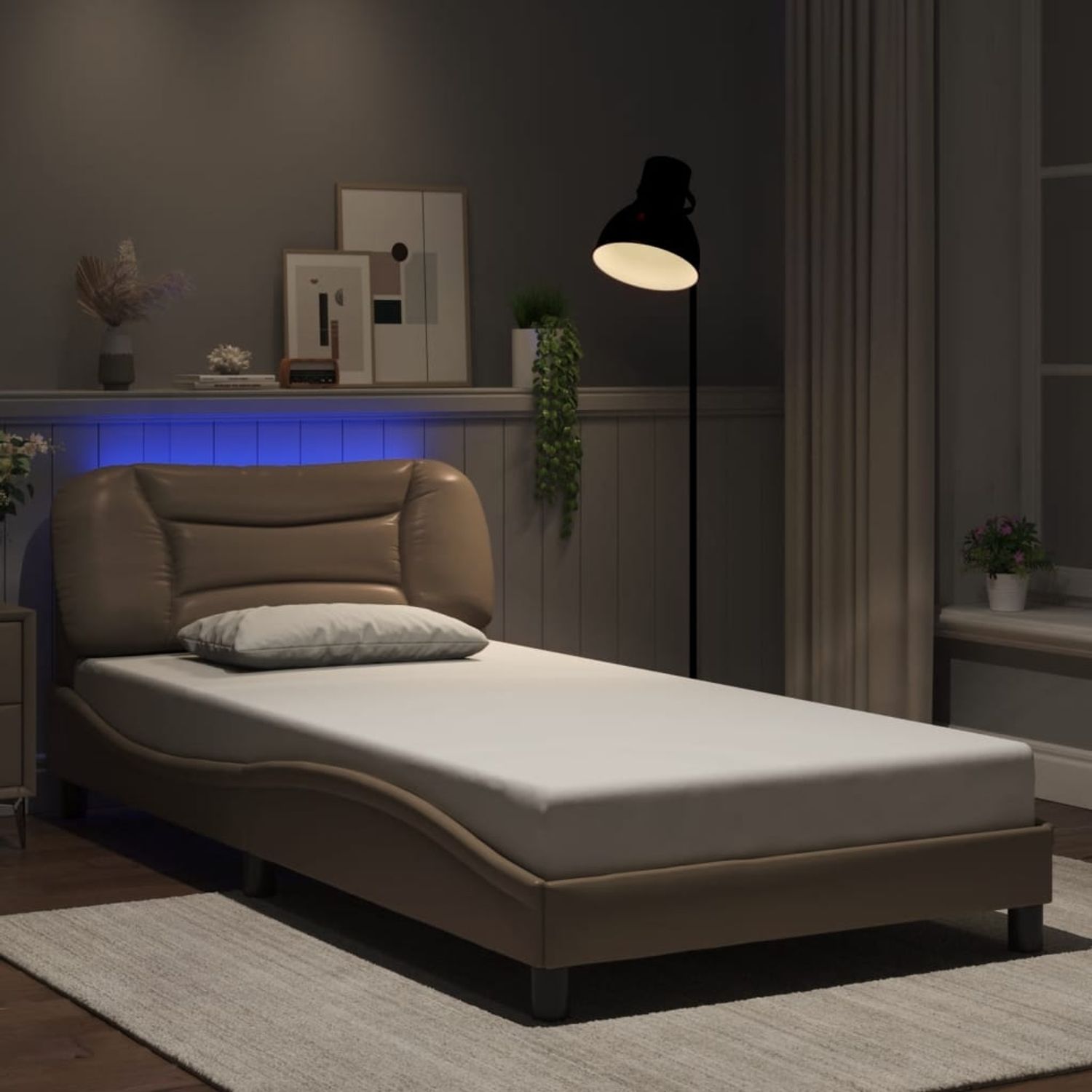 vidaXL Bettgestell mit LED ohne Matratze "Hvar" Cappuccino-Braun 100x200 cm 3213917 Bild 1