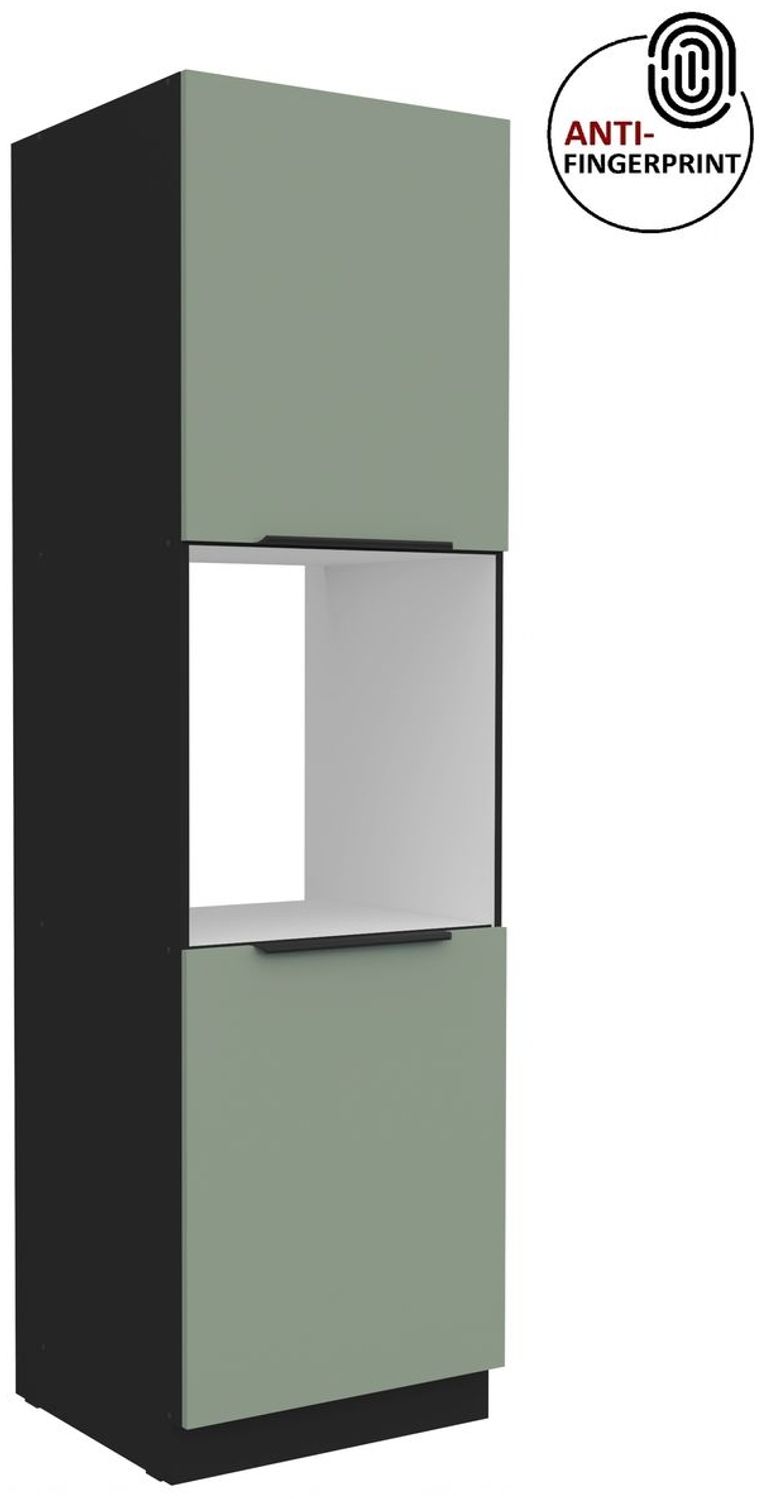 Küchen Hochschrank 60 cm Küche ARIA Aquamarin ultra matt + Schwarz matt, hochwertige Fronten mit Anti Fingerprint Beschichtung, Soft-Close Küchenzeile Küchenblock Bild 1