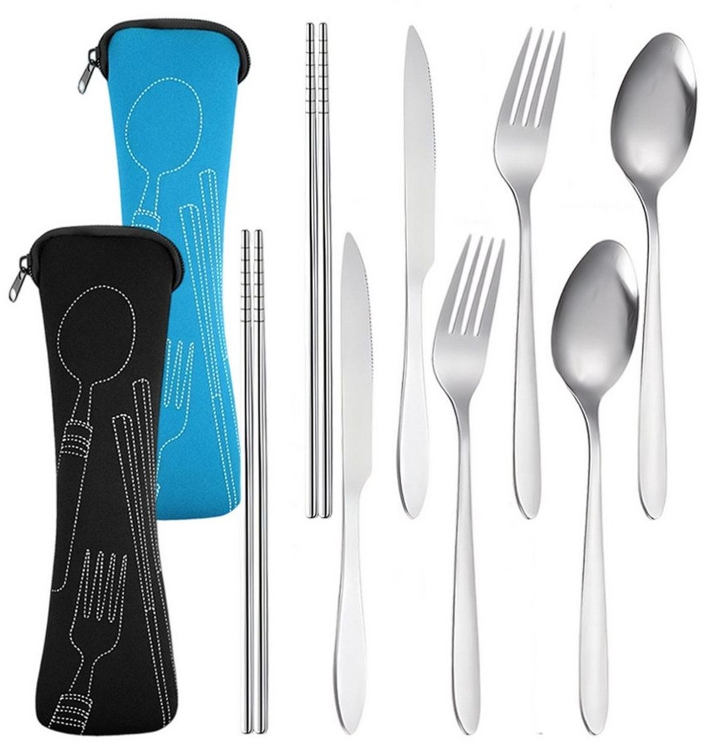 Mutig Besteck-Set 10 Stück Besteck-Set mit tragbarer Tasche, Edelstahl-Besteck, 2 Personen, Gabel Set Feldbesteck Messer für Outdoor, Reisen, Picknick, Schule Bild 1
