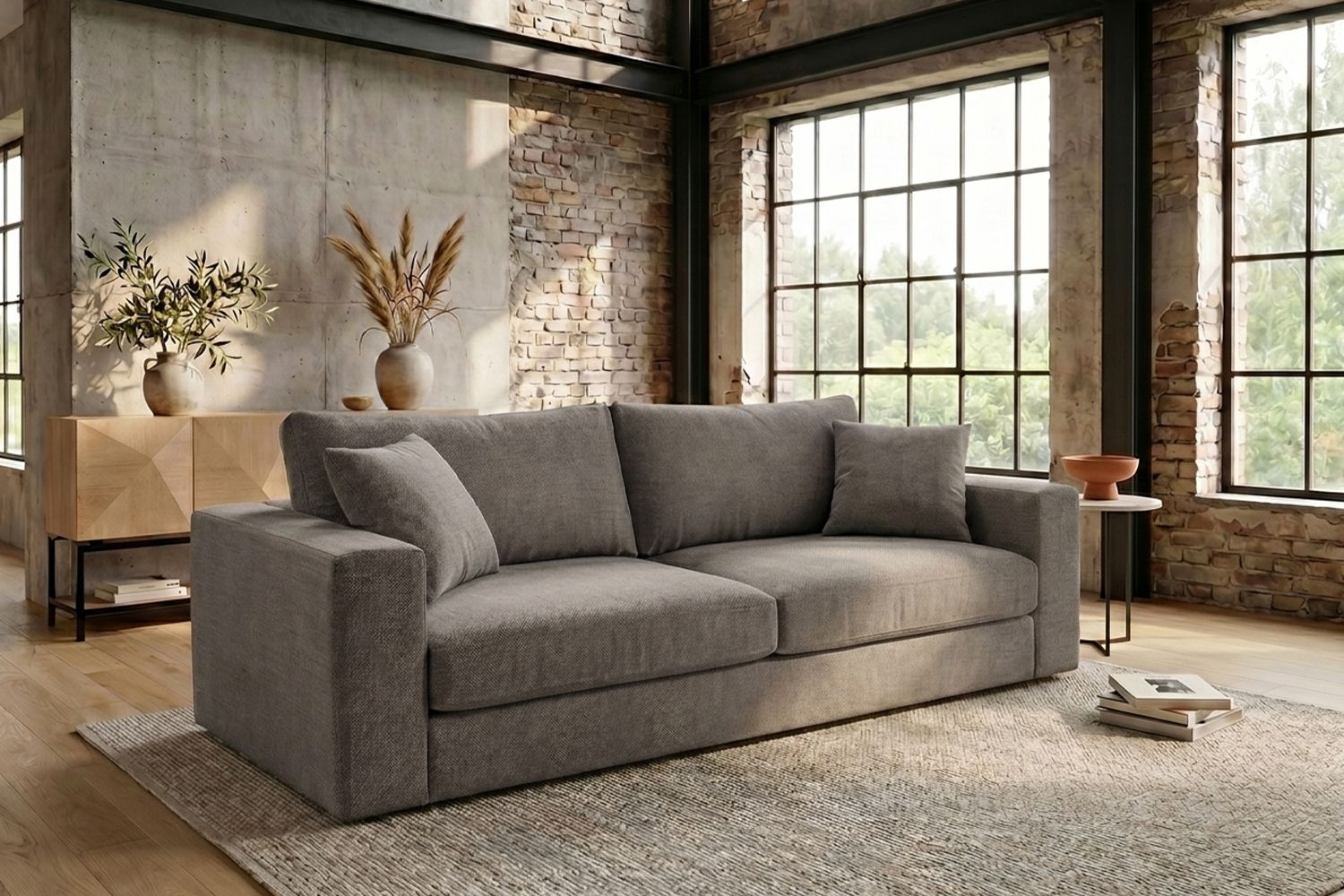 KAWOLA Sofa AMINA 3-Sitzer Stoff taupe 82 x 101 x 228 cm Bild 1