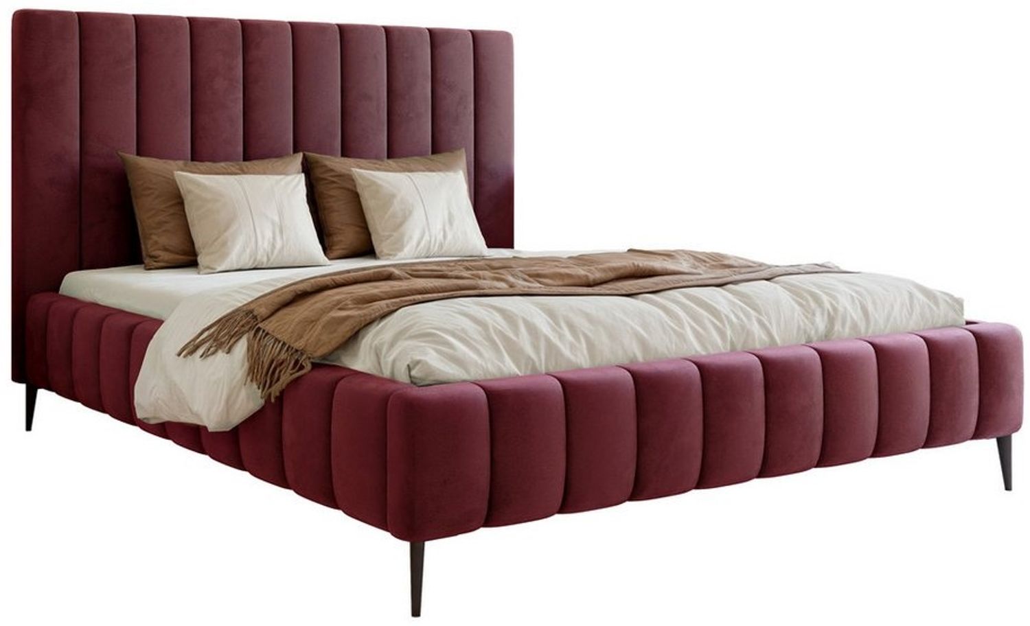 Goldstoff Polsterbett Luxuriöses Bett "MAGNUS" mit hohem Kopfteil und praktischem Stauraum (120–200x200 cm, Kopfteilhöhe: 90/110 cm, Seitenhöhe: 25/40 cm), Luxuriöses Schlafzimmerbett mit hohem Kopfteil und Stauraumfach Bild 1