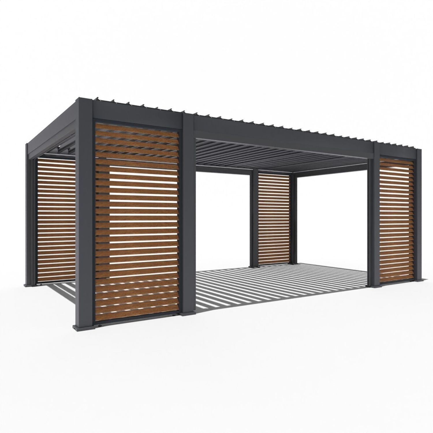 Weide Prestige Pergola | Voll-Alu-Pavillon | Inkl. LED, 4x Lamellenwand & 4x Sonnenrollo | Lamellendach Anthrazit | 3,6x6,57 M Bild 1