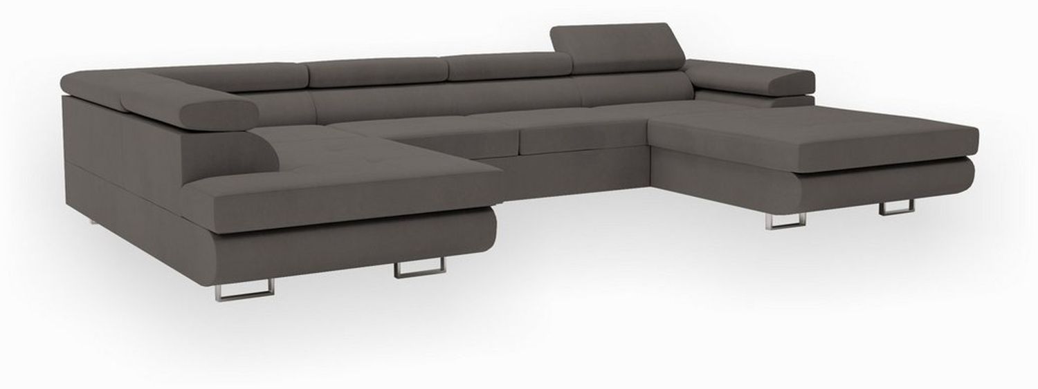 Goldstoff Wohnlandschaft mit Schlaffunktion, Couch für Wohnzimmer - Schlafsofa - Eckcouch, VENUS - Sofa U Form, Ecksofa mit Schlaffunktion und Bettkasten in grau Bild 1
