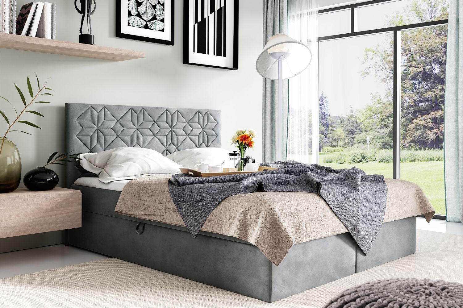 MEBLINI Boxspringbett BORGIO 120x200 cm mit Bettkasten – H3/Dunkelgrau Samt Polsterbett - Gepolstert Doppelbett mit Matratze und Topper - Polsterbett mit Stauraum - Bett mit Kopfteil – Stauraumbett Bild 1
