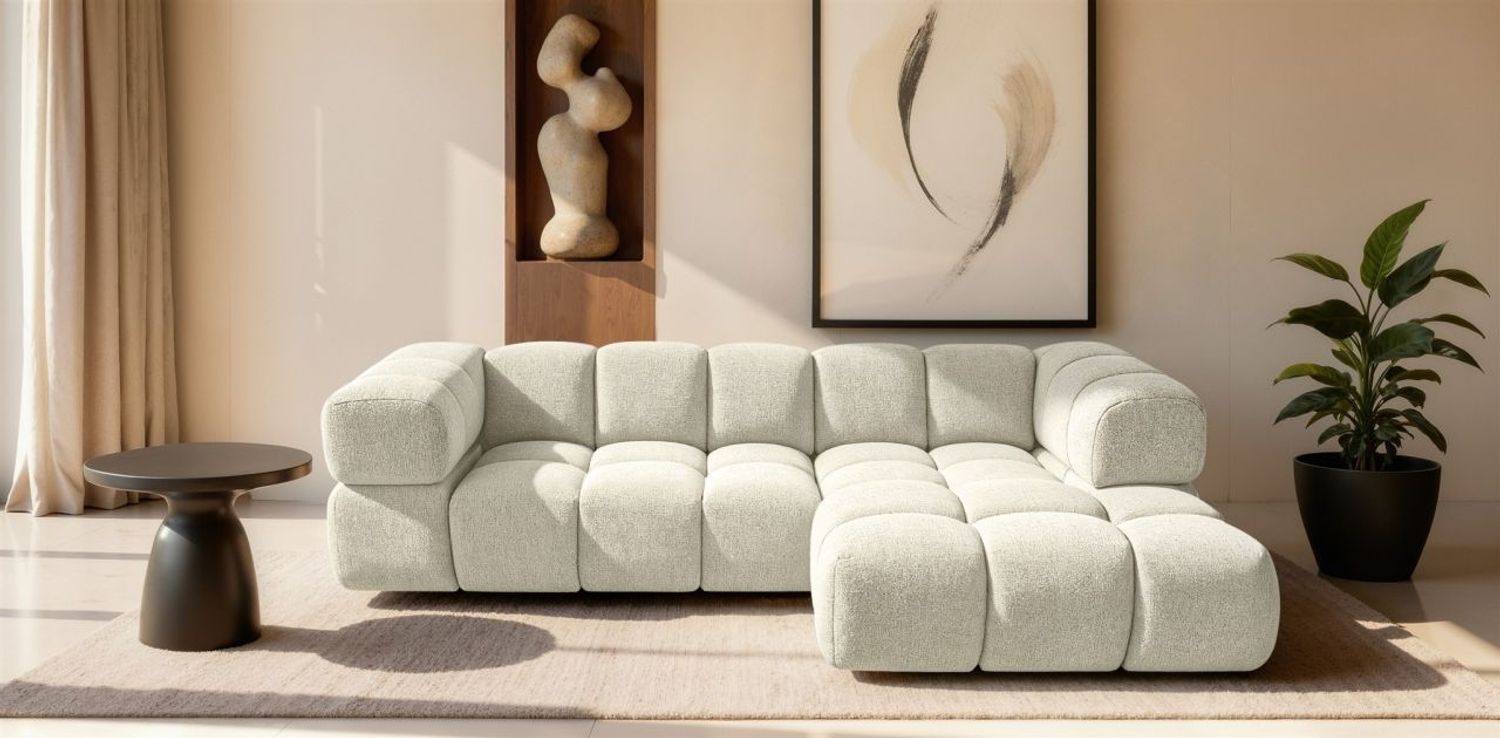 Ecksofa Designersofa BLANCHE in Stoff Puente Creme Ottomane Rechts Bild 1
