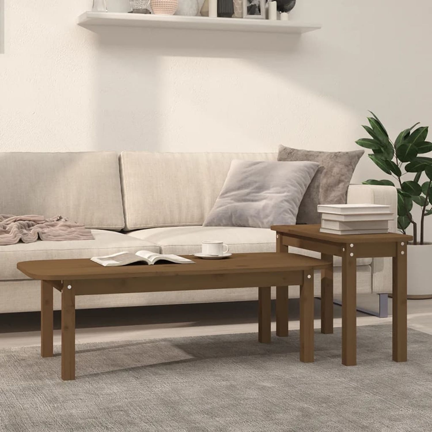 vidaXL 2-tlg. Couchtisch-Set Honigbraun Massivholz Kiefer 822365 Bild 1