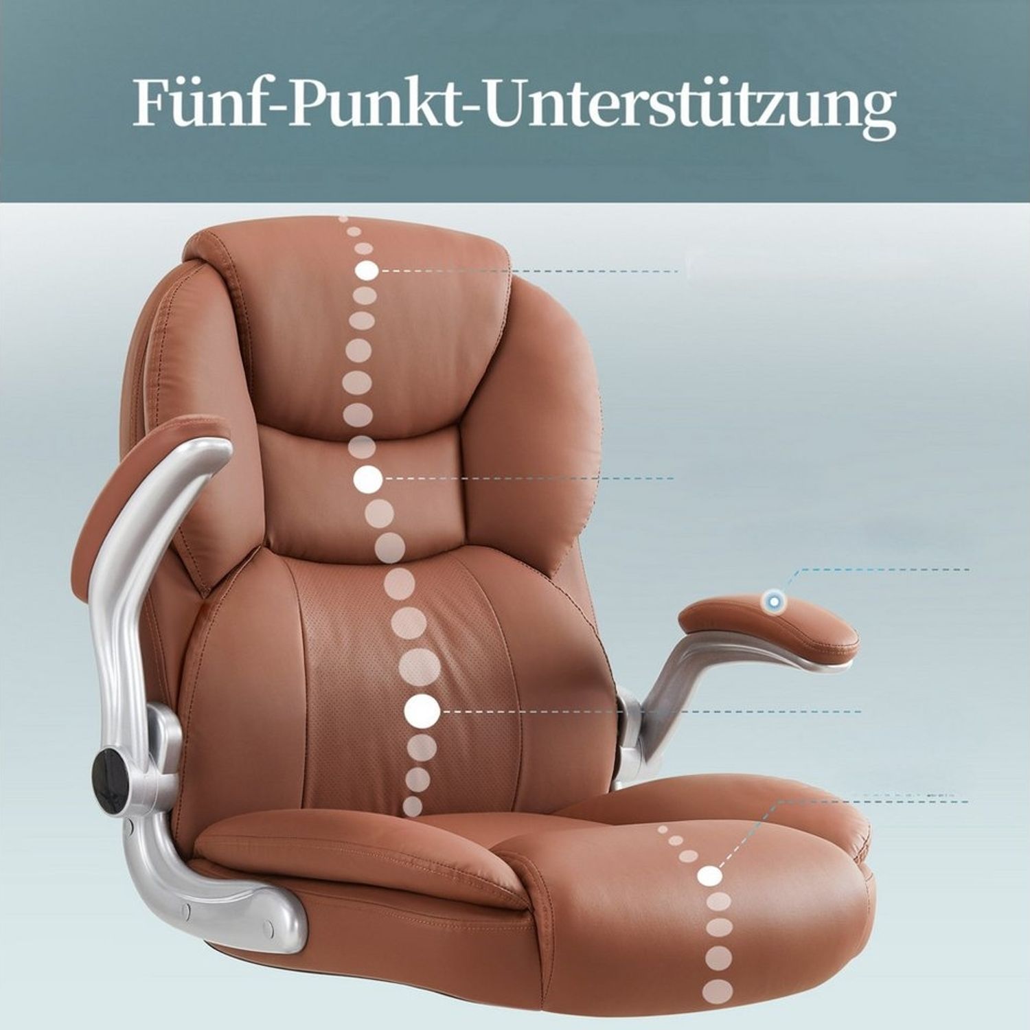 IWMH Chefsessel Ergonomischer Bürostuhl, Höhenverstellbar Schreibtischstuhl (PU-Leder Schreibtischstuhl), Drehstuhl mit klappbarer Armlehnen und Lendenwirbelstütze Bild 1
