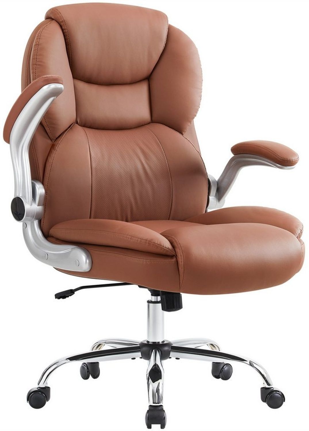IWMH Chefsessel Ergonomischer Bürostuhl, Höhenverstellbar Schreibtischstuhl (PU-Leder Schreibtischstuhl), Drehstuhl mit klappbarer Armlehnen und Lendenwirbelstütze Bild 1