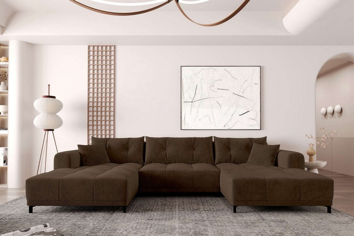99rooms Massimo Wohnlandschaft Cordstoff POSO Braun mit Schlaffunktion Wohnung Bild 1