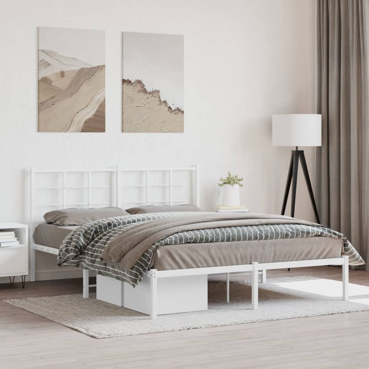 vidaXL Bettgestell mit Kopfteil Metall Weiß 150x200 cm 355612 Bild 1