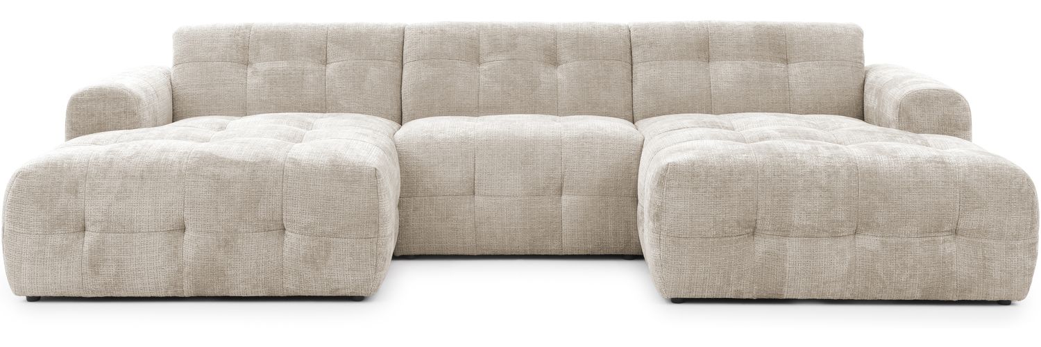 luma-home Wohnlandschaft U-Form 6-Sitzer, raffinierte Steppungen, Chenille-Bezug in Sand Grau, 323 x 161 x 79 cm Bild 1