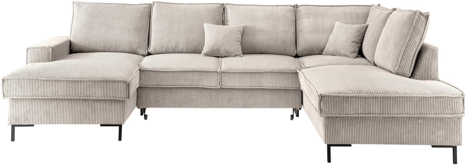 Wohnlandschaft >Rube< Schlaffunktion, Stauraum, Cord beige - 309x92x198cm (BxHxT) Bild 1